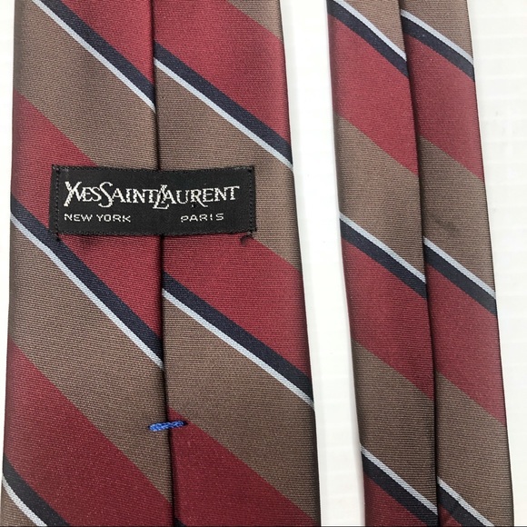Yves Saint Laurent Brown Maroon Blue Striped Tie - Picture 2 of 4